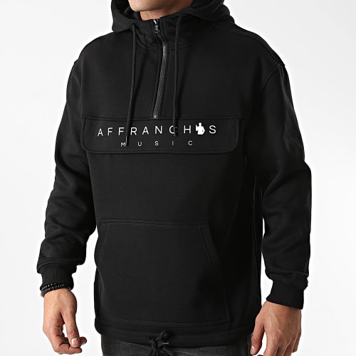 Sweat Outdoor Col Zippé Logo Noir Blanc