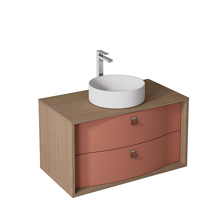 Meuble sous vasque à suspendre Havana terracotta mat 2 tiroirs 90 cm