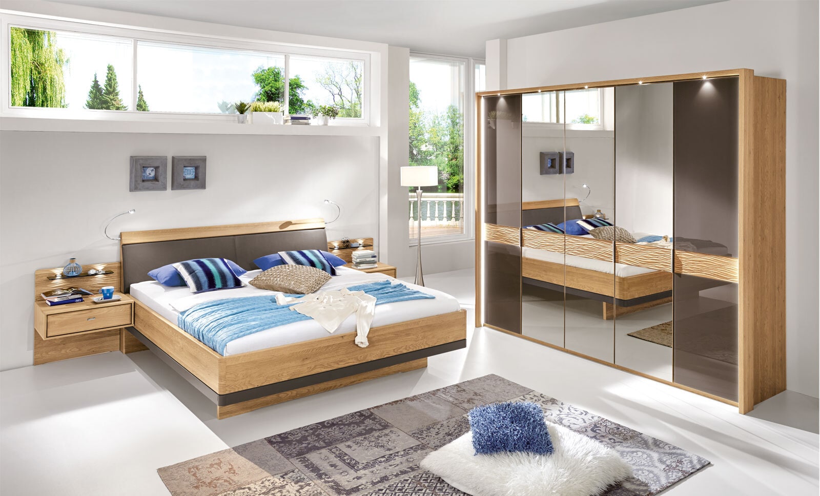 MONDO Schlafzimmer WEGA 4-teilig Eiche/ Farbglas havanna