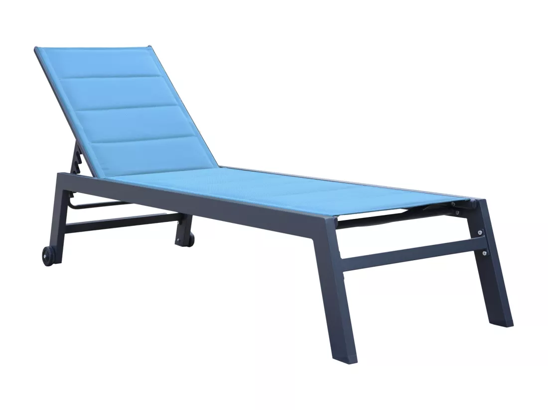Bain de soleil BARBADOS en textilène bleu gris - aluminium anthracite - HAPPY GARDEN