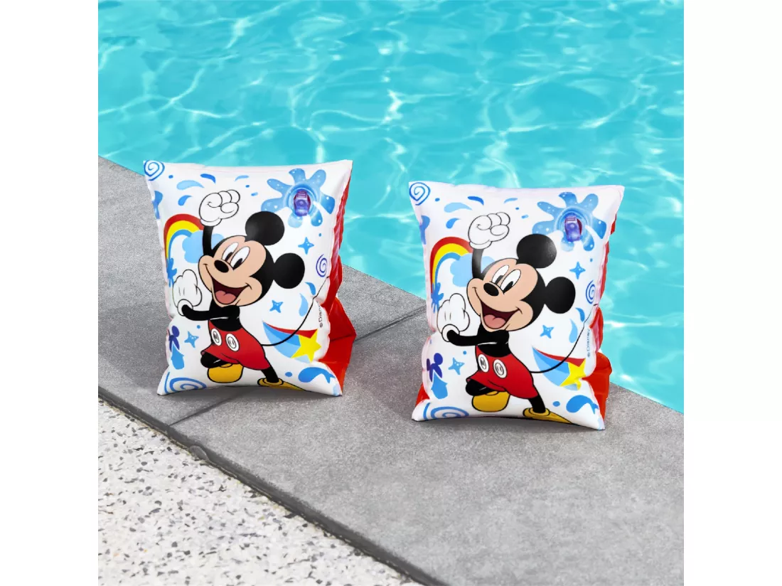 Brassards Gonflables pour Enfants de 3 à 6 ans Bestway 17x12 cm Design de Mickey Mouse Double Chambre à Air