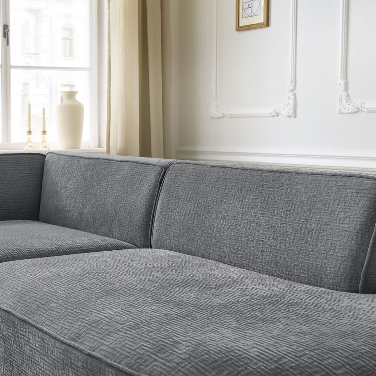 Bobochic Canapé d'angle gauche fixe 4 places Rousseau texturé gris foncé - 250x160x72 cm
