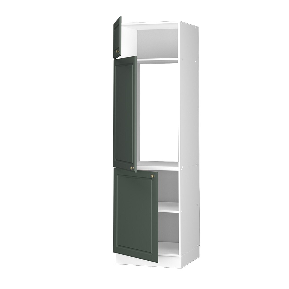 Vicco Kühlumbauschrank Küchenschrank Küchenmöbel Fame-Line Weiß Grün-Gold Landhaus 60 cm Küche Einbauküche Blende Drehtür Einlegeboden Kühlschrank Küchenzeile