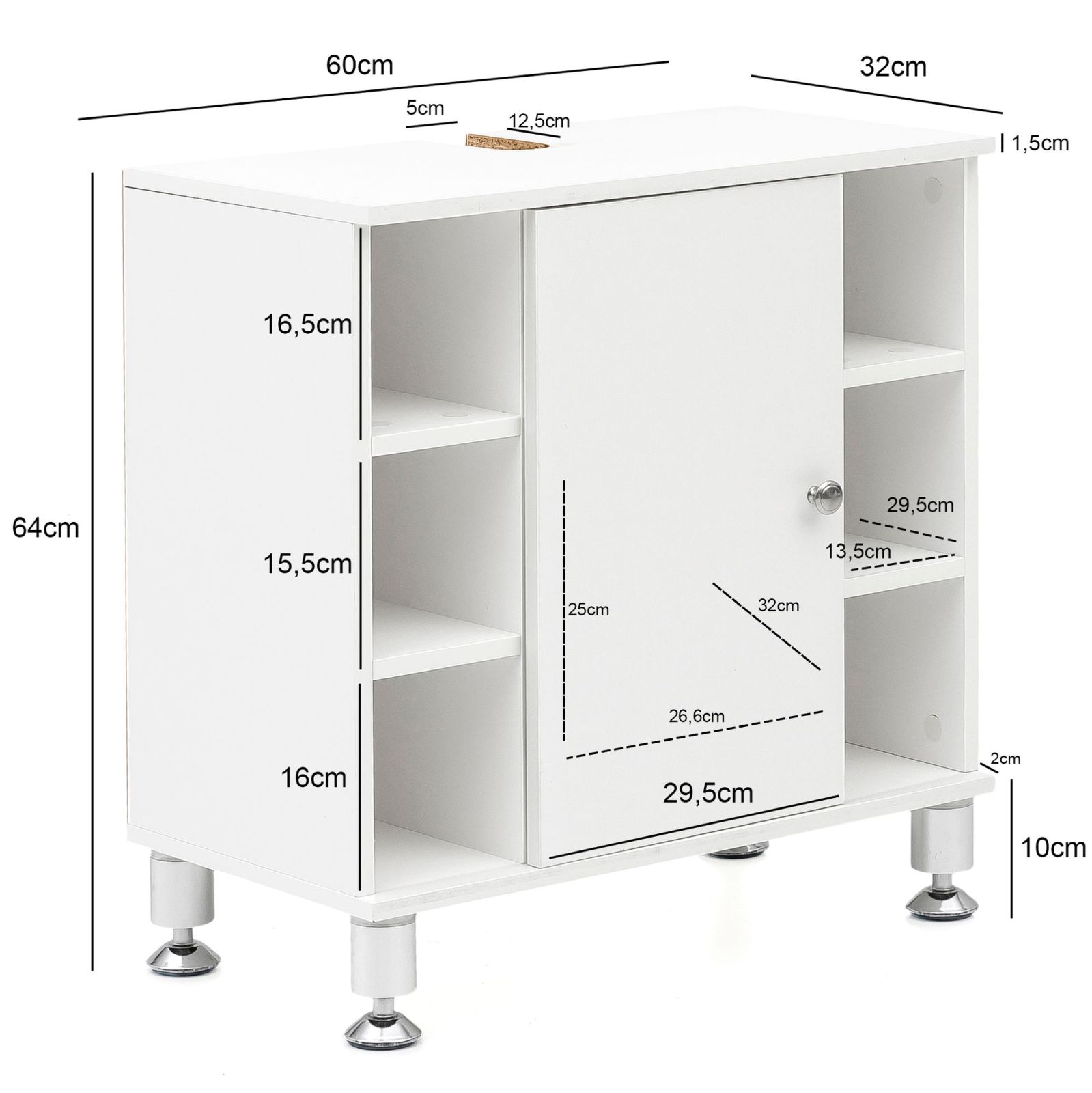 Waschbeckenunterschrank - weiß-silber - 64 cm hoch