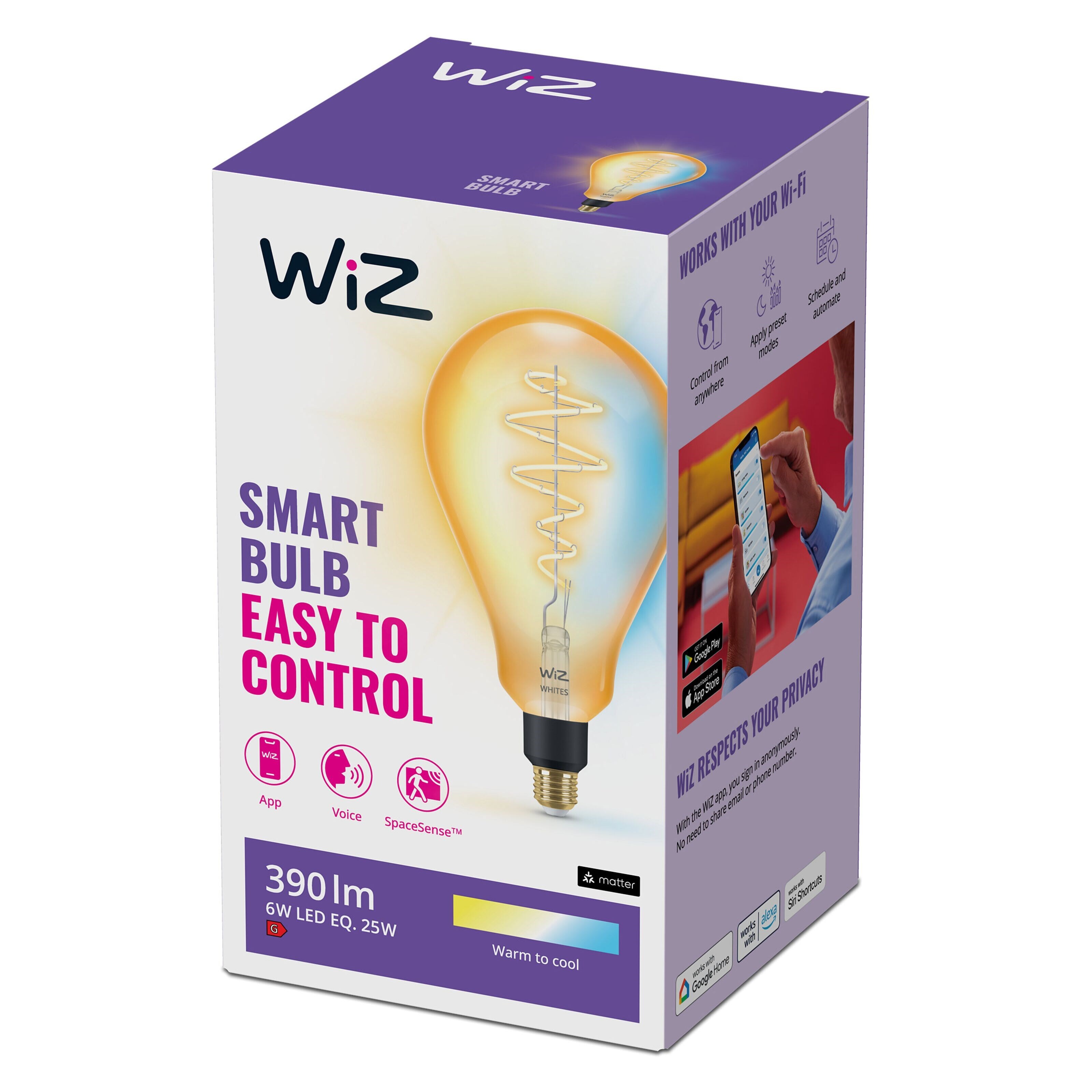 WiZ Amber Filament PS160 Smart LED-pære E27 390 lm