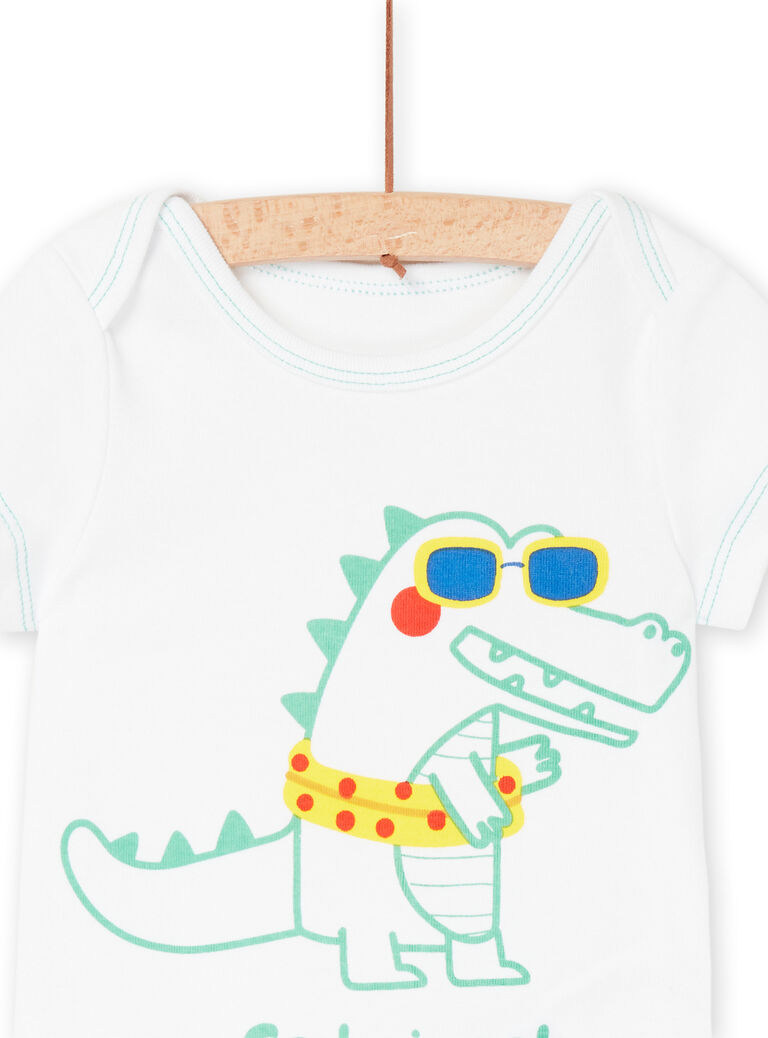 Body blanc en coton biologique à motif crocodile fantaisie