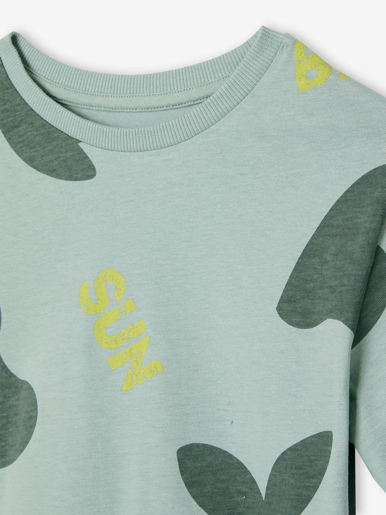 Camiseta infantil masculina com estampas exóticas gigantes, azul ardósia