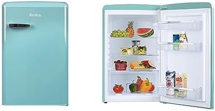 Amica VKS 15622-1 T Retro Vollraum-Kühlschrank / Ice Blue / 88cm (H) x 55cm (B) x 62cm (T) / Retro-Design / Mini-Kühlschrank