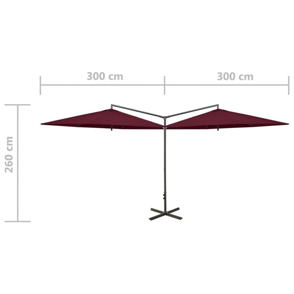 Parasol double avec mât en acier 600 cm rouge bordeaux