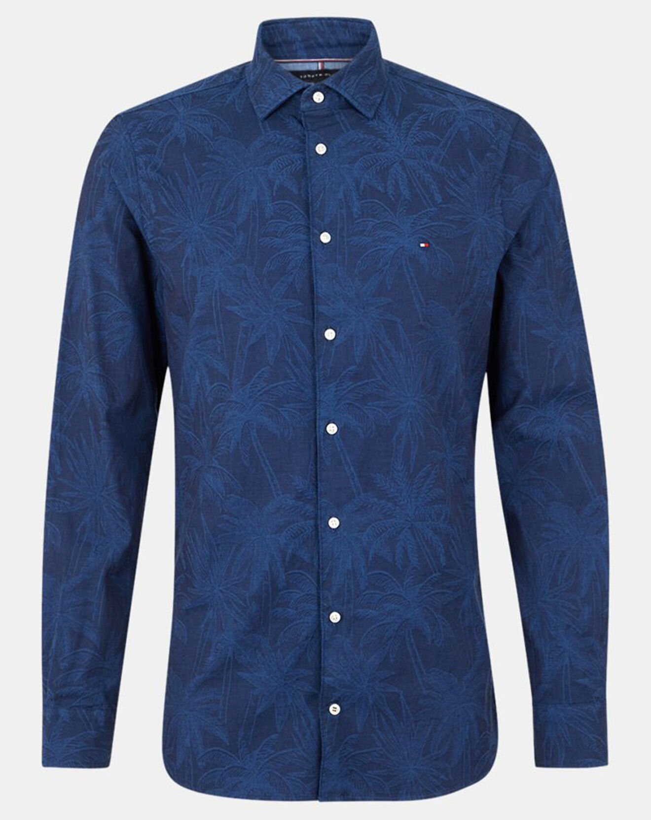 Tommy Hilfiger Chemise Slim en Coton Bio mélangé Flex Jacquard Palmtree bleue
