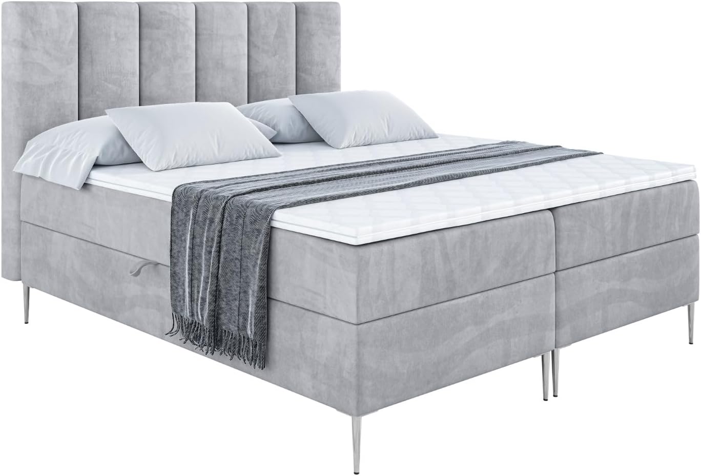 ALTDECOR Boxspringbett mit Silber Füßen, Matratze und Lattenrost, Boxbett, Topper, Polsterbett mit Bettkasten, Bett mit Stauraum H3-Matratze, Doppelbett - BOXI1-FS- 200x200 - Grau Monolith 84