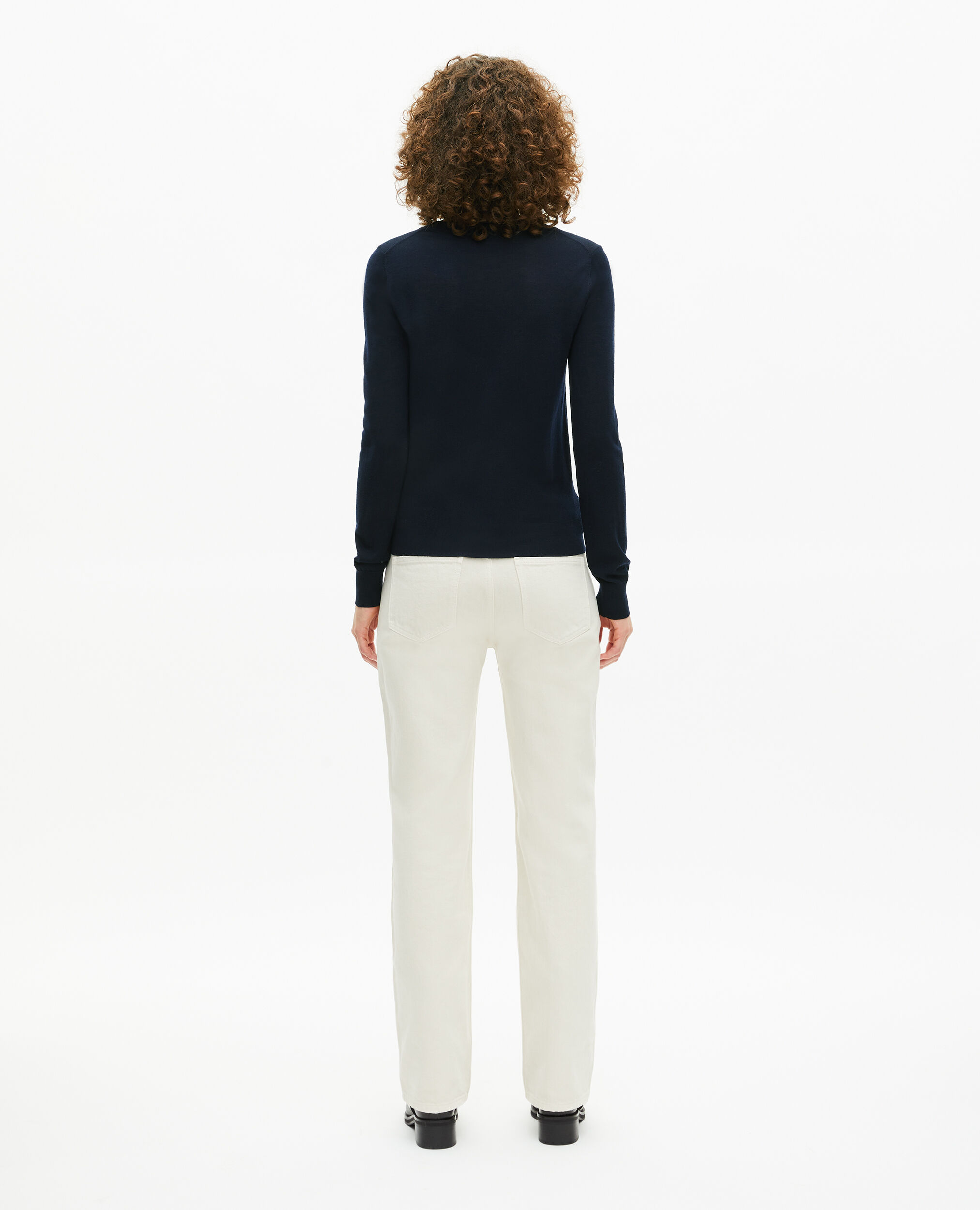 Pull col rond en laine mérinos marine