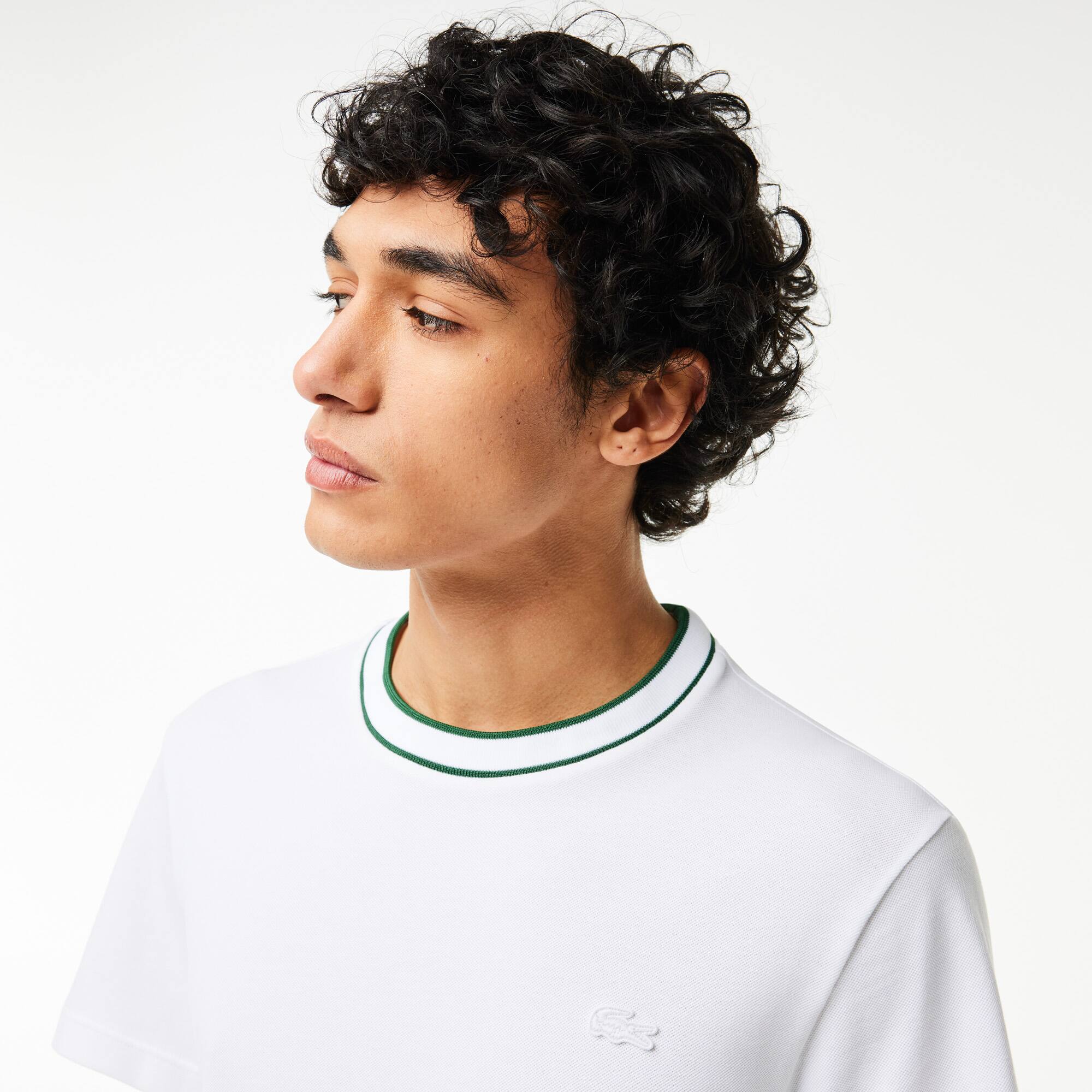 T-Shirt aus Stretch-Piqué mit gestreiftem Kragen T-Shirts - Weiss - Lacoste - Herren