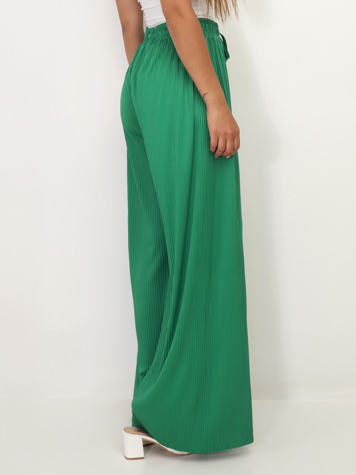 Pantalon large plissé- Vert