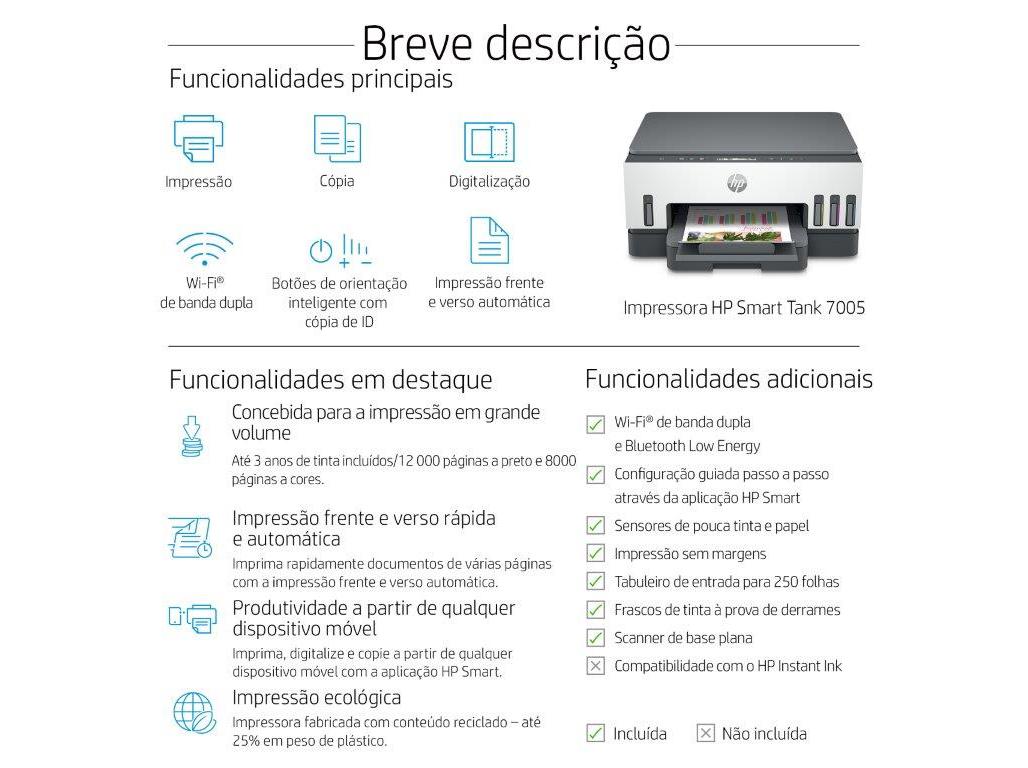 IMPRESSORA HP SMART TANK 7005 MULTIFUNÇÕES