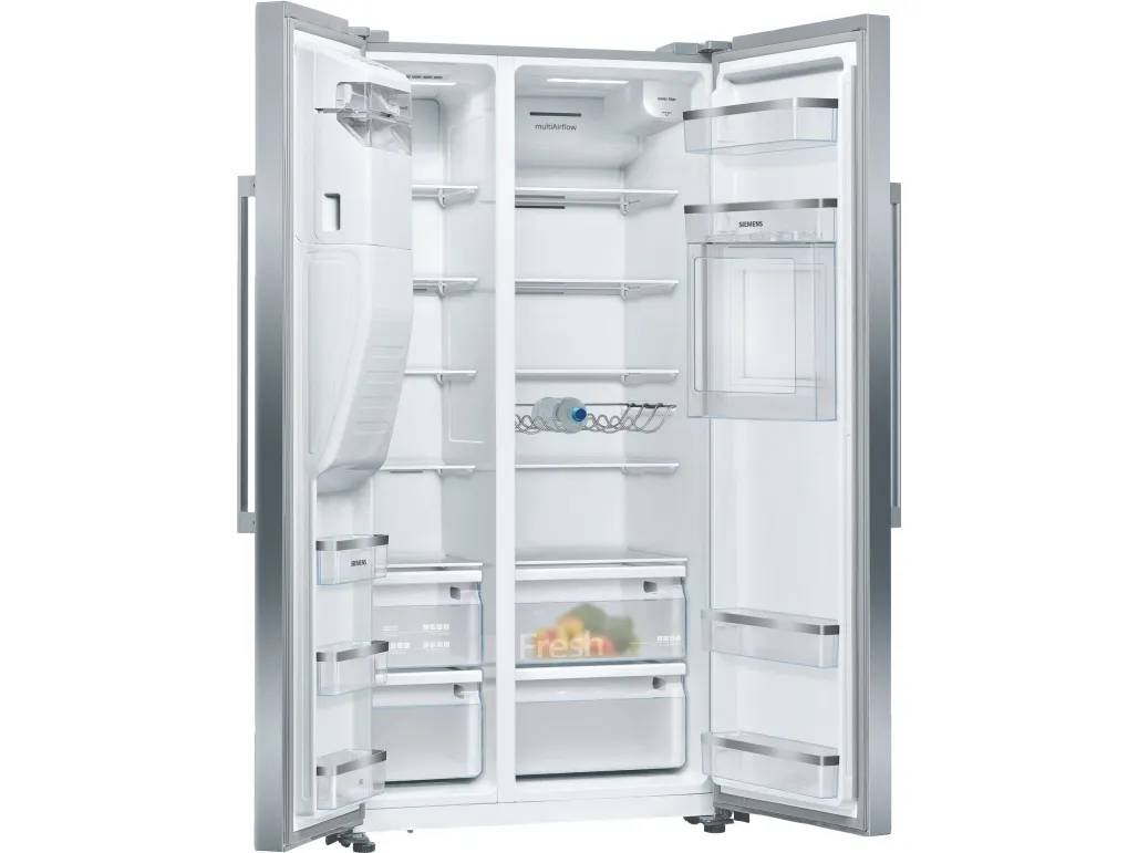 Siemens iQ500 KA93GAIEP - Køleskab/fryser - side ved side med vanddispenser, isdispenser - bredde: 90.8 cm - dybde: 76.2 cm - højde: 178.7 cm - 560 liter - Klasse E - rustfrit stål