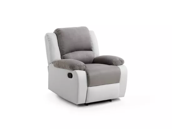 Fauteuil Relaxation 1 place Microfibre et Simili Léo - Blanc et Gris - L88 x 93 x 96cm - Loungitude