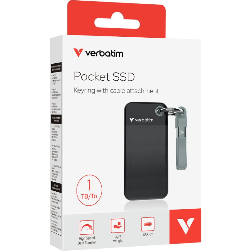 Verbatim Pocket SSD 1 To USB Type-C 3.2 Gen 2 (3.1 Gen 2) Noir, Gris