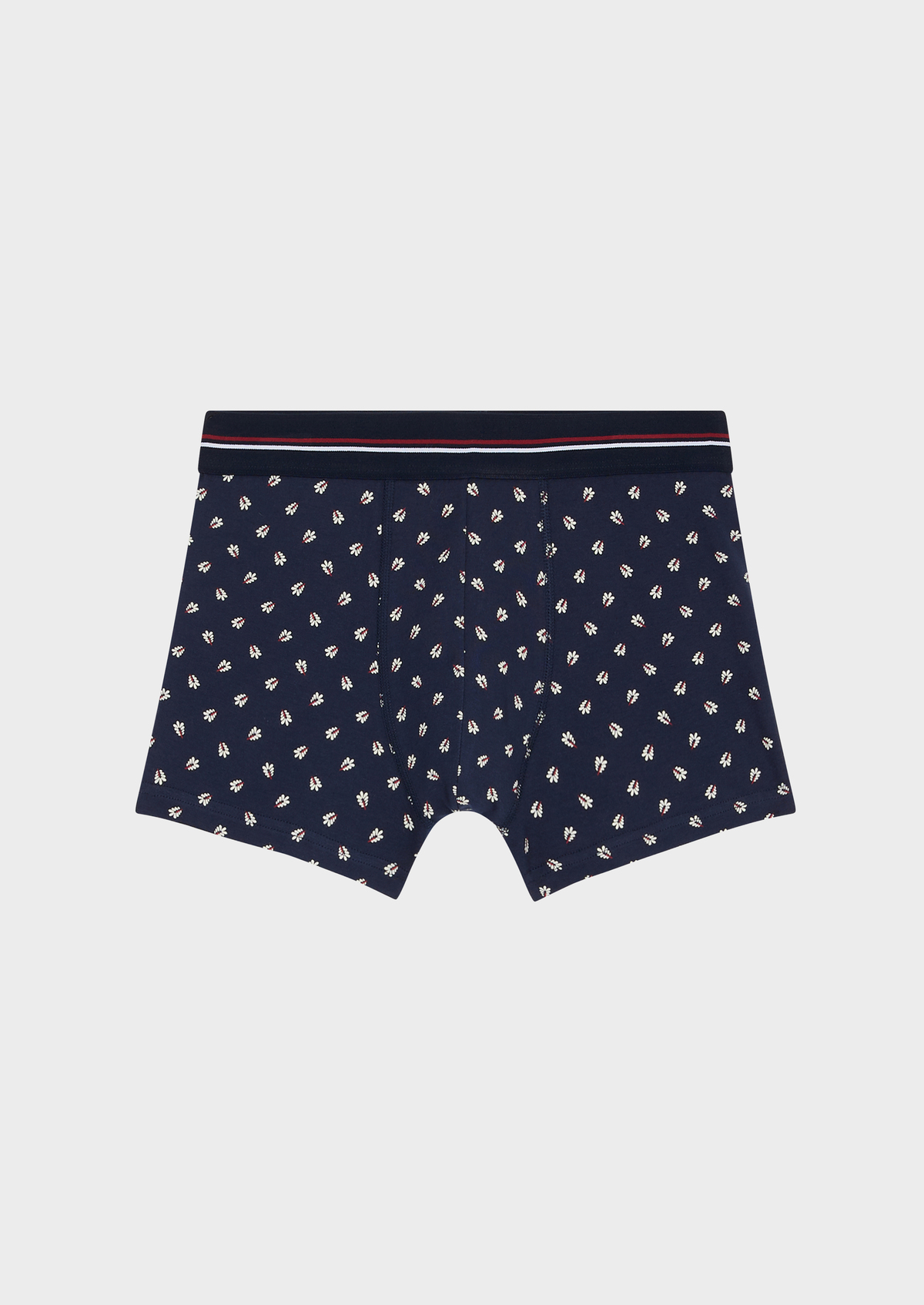 Boxer en coton stretch bleu marine à motif fantaisie blanc et rouge