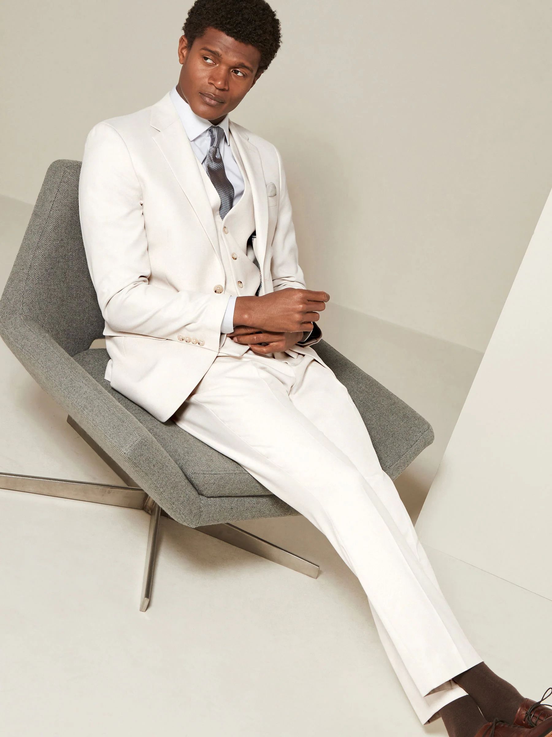 Ecru - Slim Fit - Kostuum met textuur: colbert