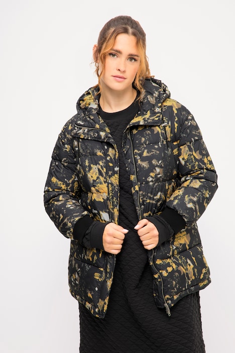 Steppjacke, oversized, Allover-Print, Kapuze, 2-Wege-Zipper
