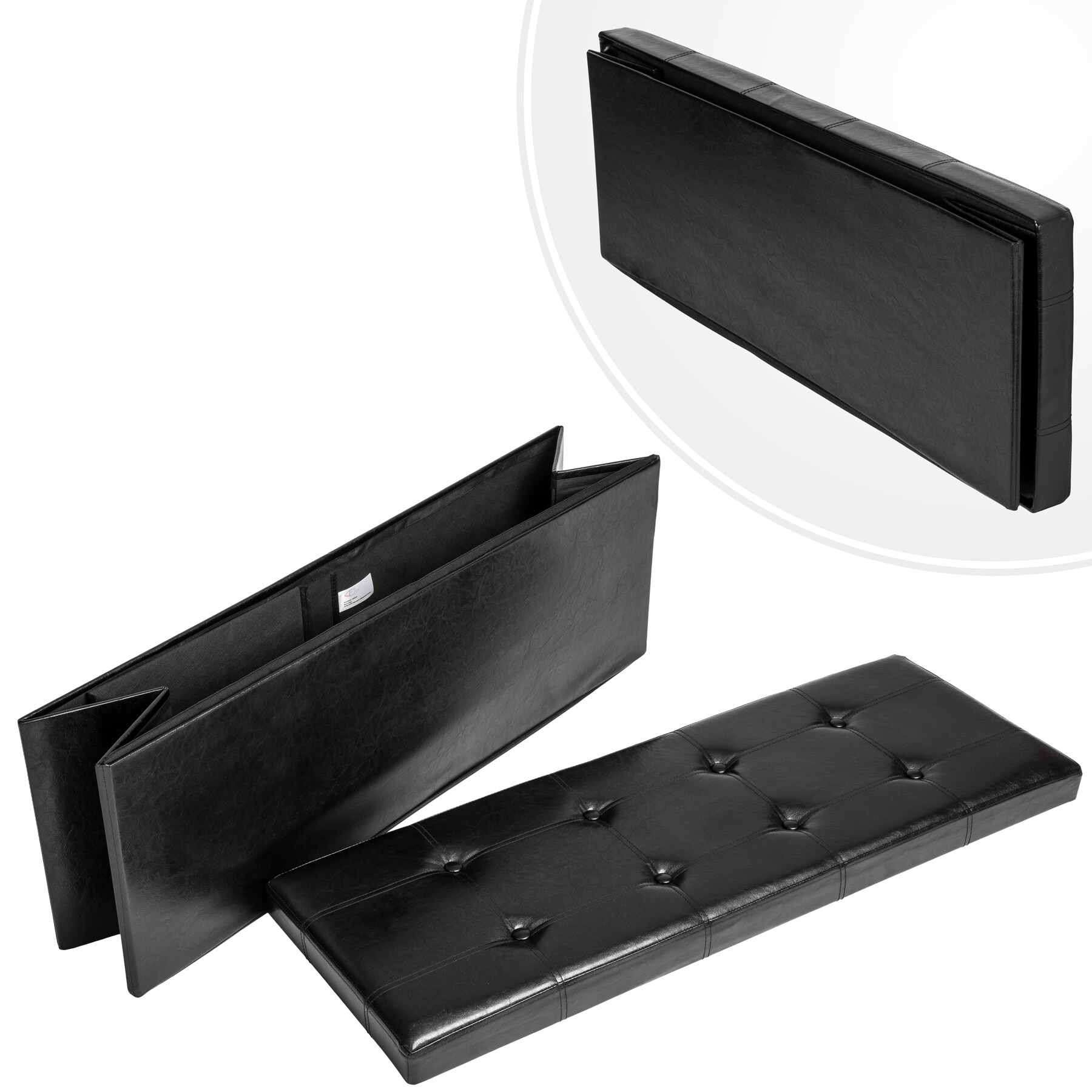 tectake® Sitzhocker, faltbar, Kunstlederbezug, 110 x 38 x 38 cm