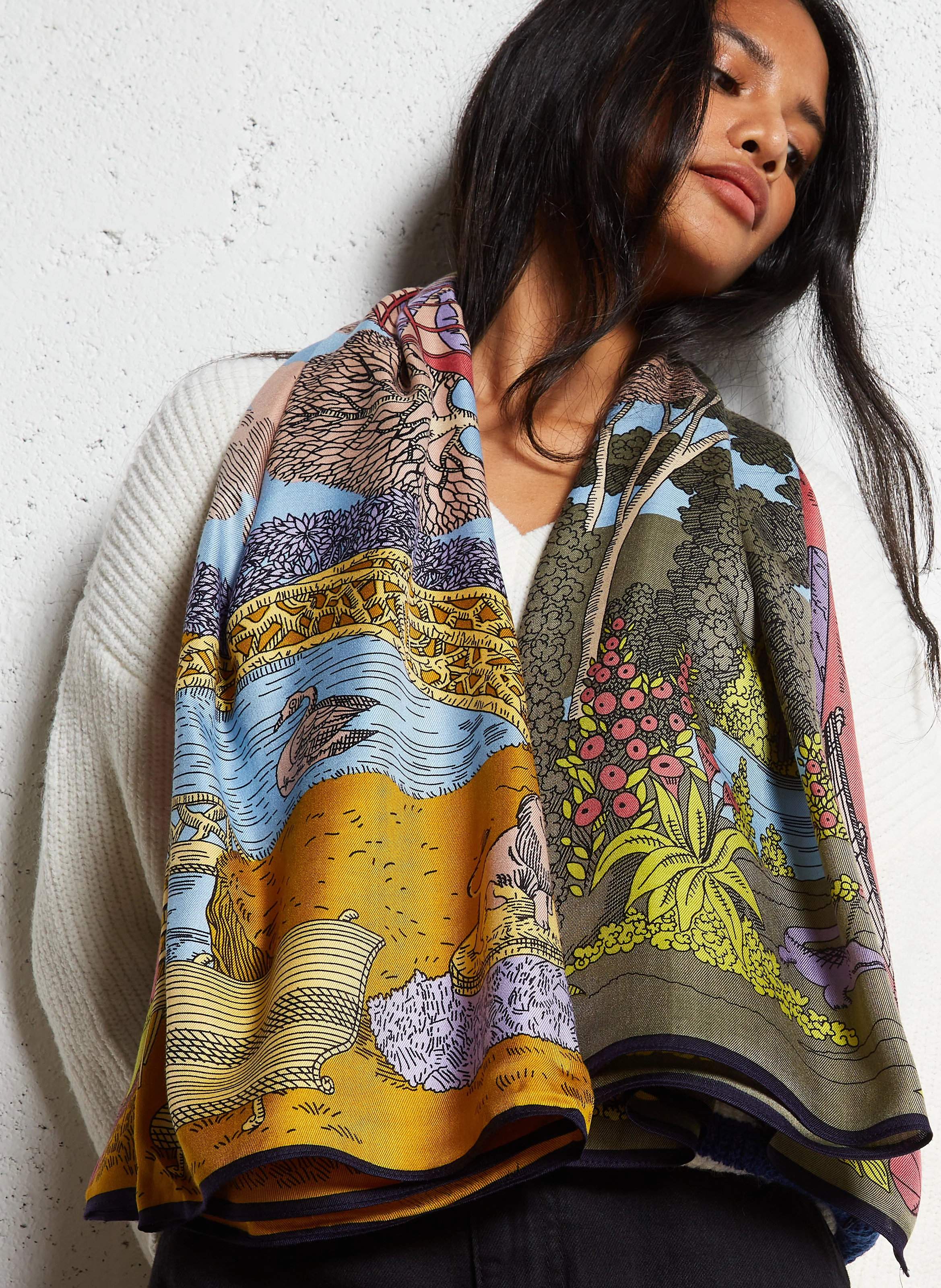QUATRE SAISONS - Foulard en soie mélangée imprimé | Multicolore