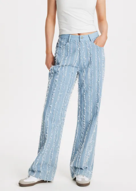 Straight jeans met franjes blauw (BLW.USM)