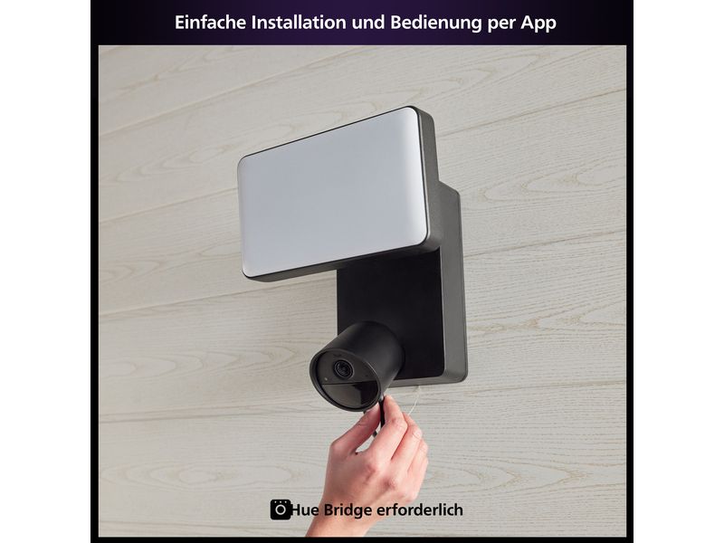 Philips Hue Secure Flutlichtkamera Schwarz Beleuchtung. Kamera. Hue Secure.