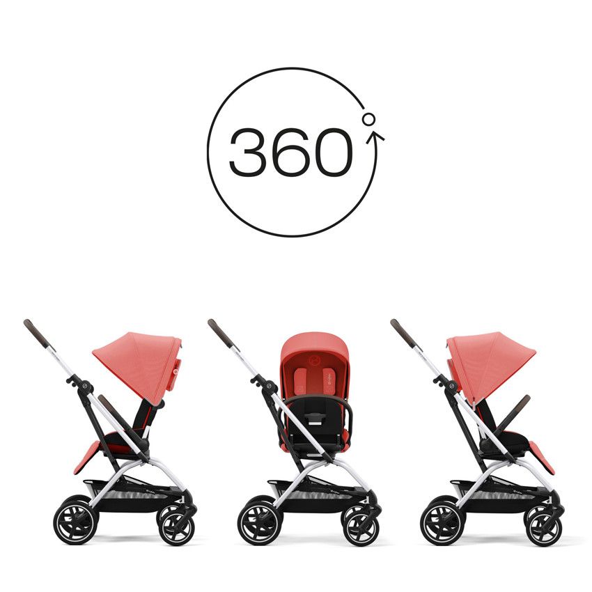 Poussette canne Eezy S Twist+ 2 avec châssis Silver - Hibiscus Red - Ecru