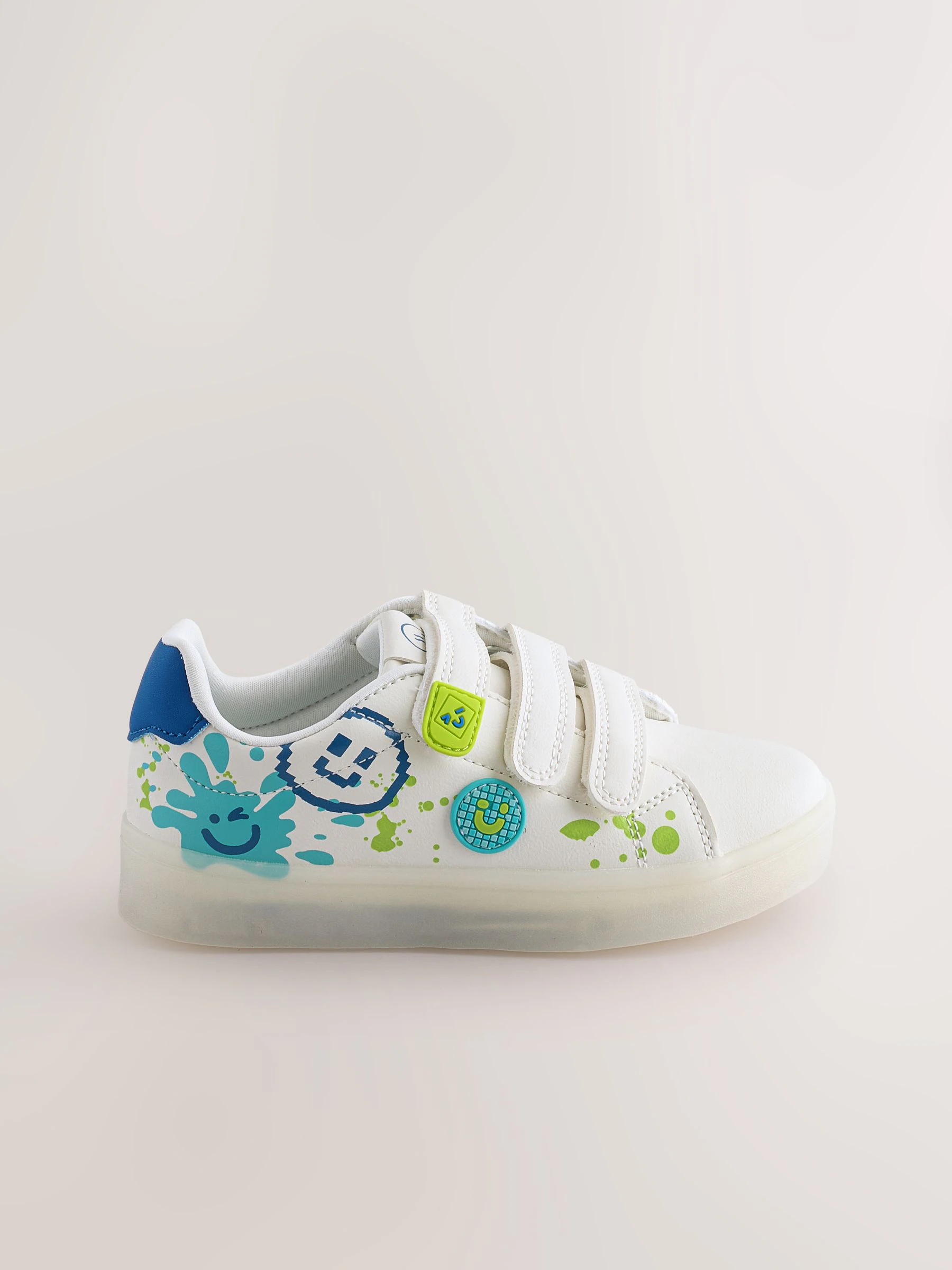 Wit met smiley's - Oplichtende sneakers met klittenbandsluiting