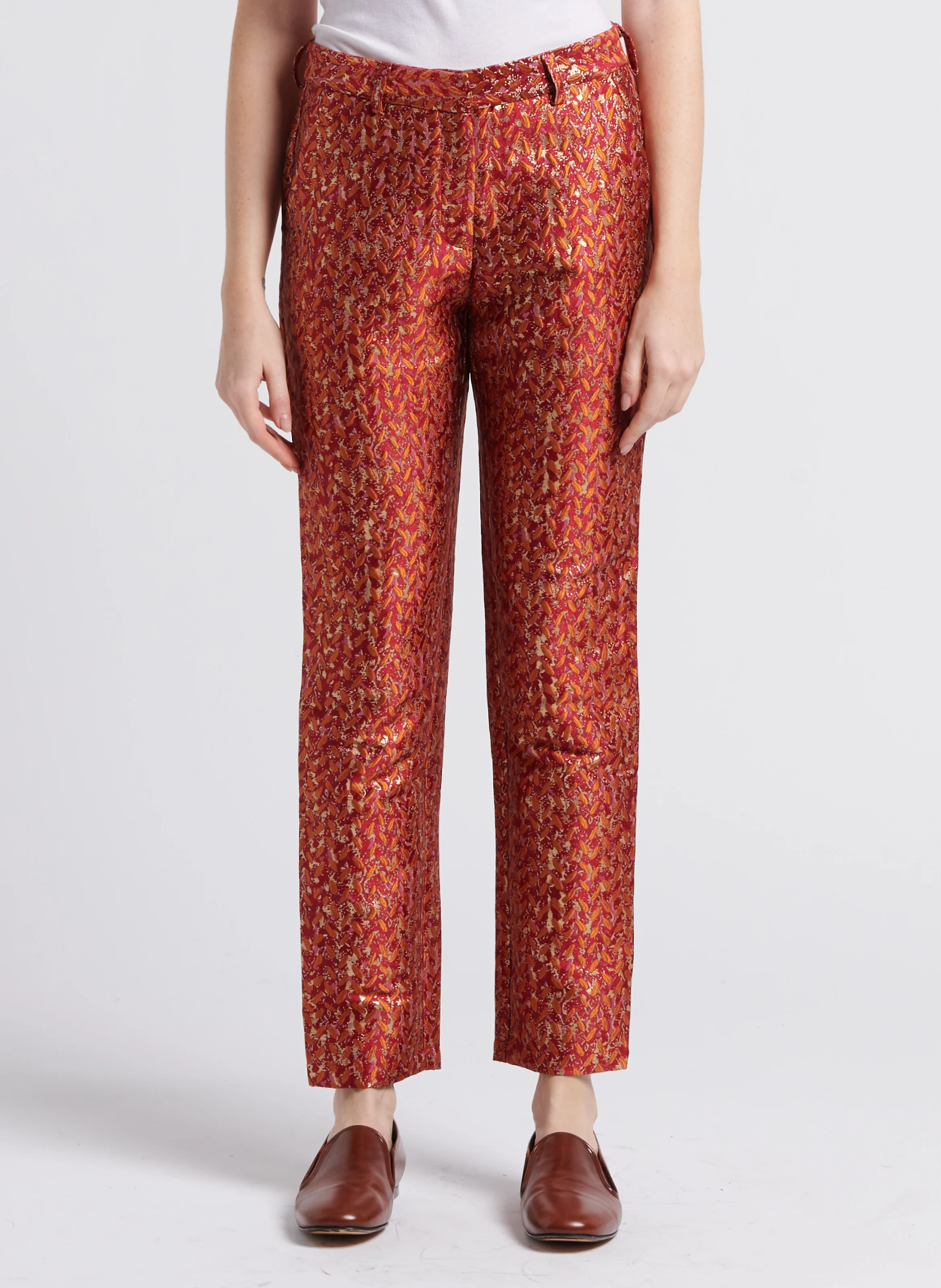 PADDO - Pantalon droit en jacquard effet métallisé | Orange