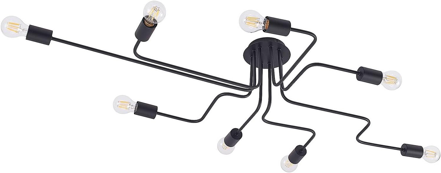 Lindby Deckenlampe Elimar (Retro, Vintage Antik) in Schwarz aus Metall (8 flammig E27) - Deckenleuchte Lampe Wohnzimmerleuchte