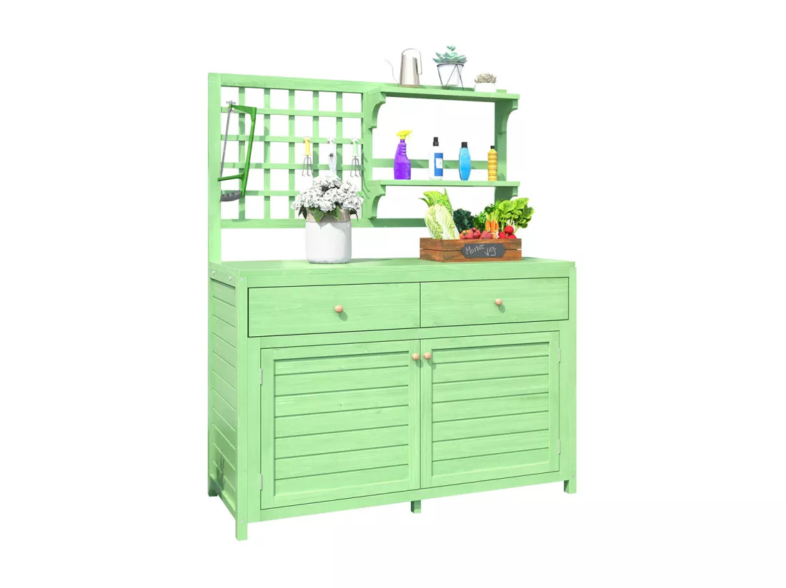 Armoire de jardin en bois avec étagères fixes pour rangement extérieur coffre d'exterieur couleur vert nature