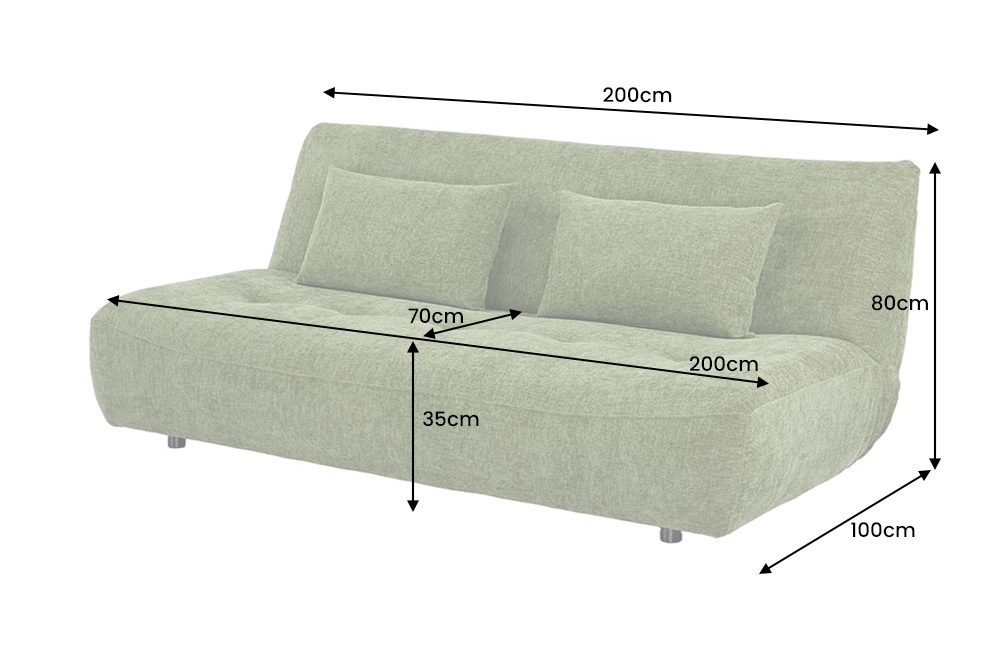 Modernes Schlafsofa ELYPSE 200cm grün Chenille 3-Sitzer Couch inkl. Kissen