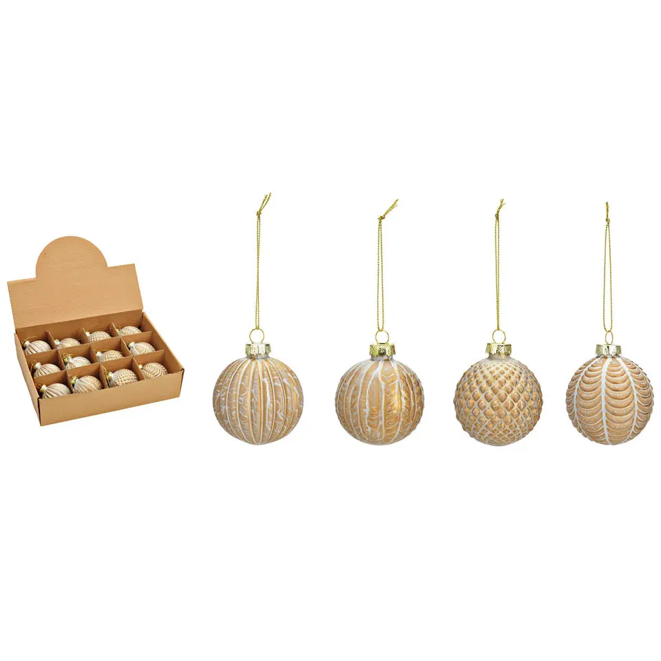 G. Wurm luxe kerstballen -12x - champagne - glas - 6 cm