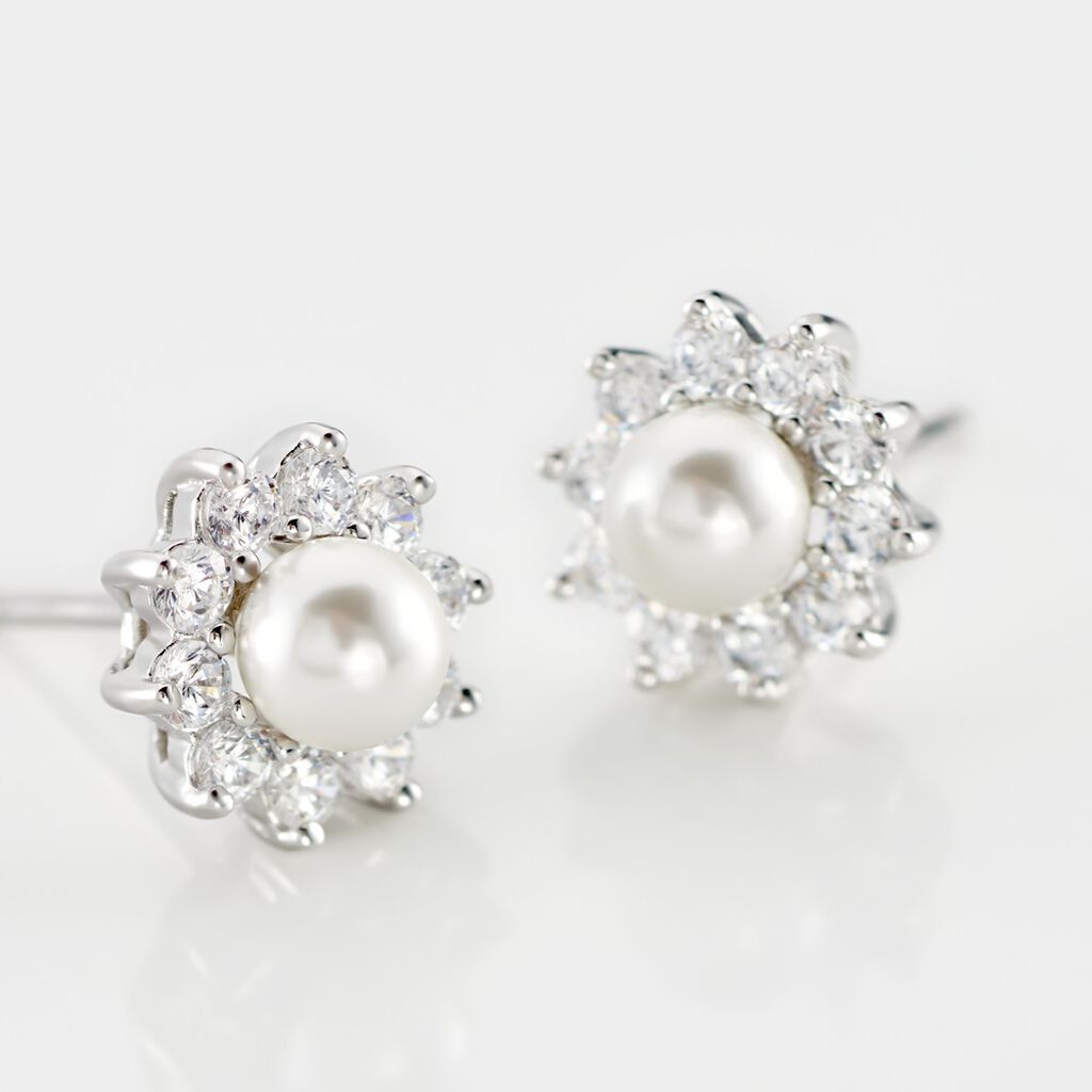 Boucles D'oreilles Puces Argent Blanc Cheri Perle De Culture Oxydes