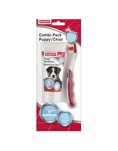 Beaphar Tandpasta & Borstel Combi-Pack Puppy - Gebitsverzorging - Lever 50 g