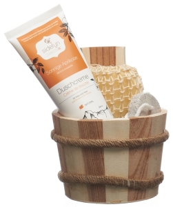 SIDEFYN Geschenkset Holzkübel Duschcreme Aprikose