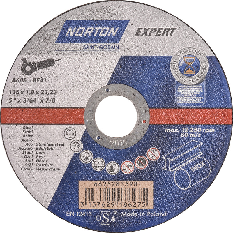 Norton Expert doorslijpschijf staal/inox 125x1x22,23mm
