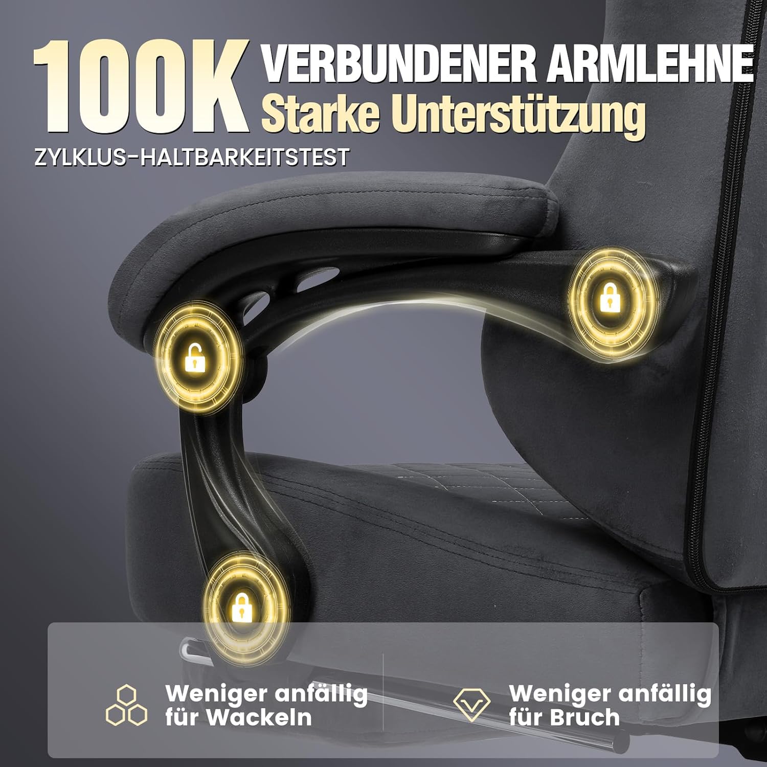 GTPLAYER Gaming Stuhl Stoff Gaming Chair Ergonomisch Bürostuh PC Stuhl, 150kg Belastbarkeit, Verstellbarer und Drehbarer Schreibtischstuh mit Federsitzkissen und Fußstütze, Grau