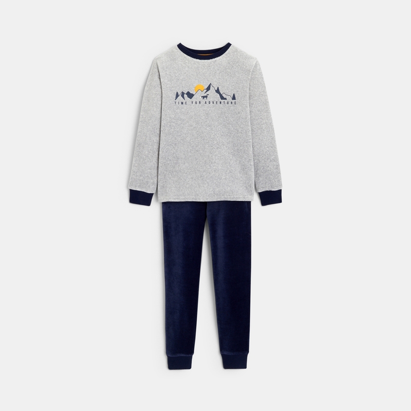 Pyjama 2 pièces en velours gris garçon