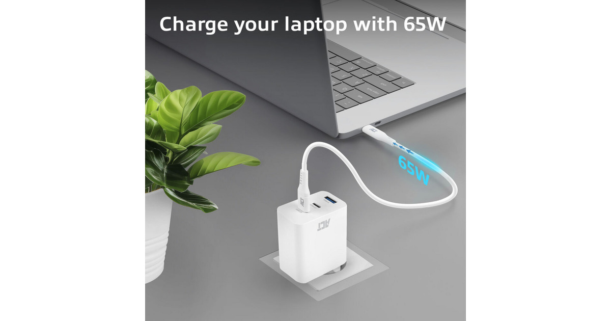 ACT ConnectivityUSB-C/USB-A lader 65W 3-poorts met Power Delivery PPS, QuickCharge en GanFast  (Wit)