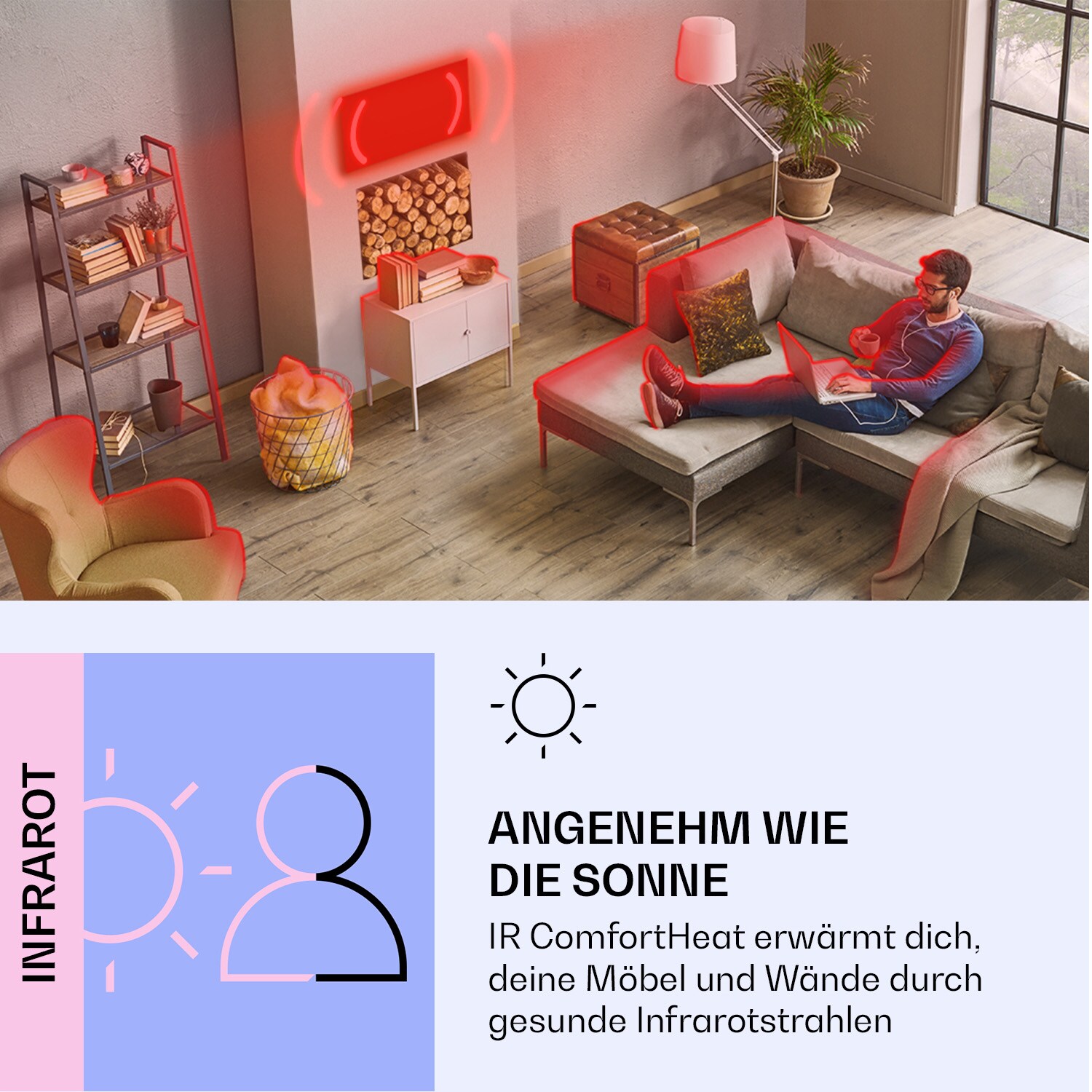 Mojave 500 smart 2-in-1 Heizgerät Infrarot Konvektor 60x60cm 500W RGB-Licht