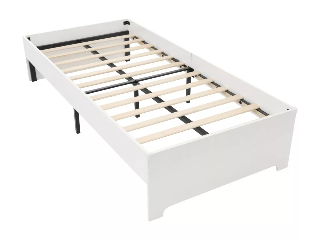 Cadre de lit 90×200cm, avec cadre à latte, conception non glissante, charge max 181kg, Blanc