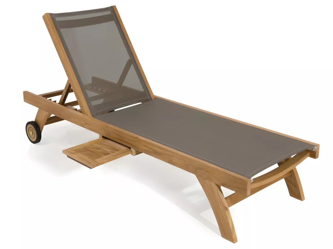HARRIS - Bain de soleil textilène couleur taupe en bois Teck