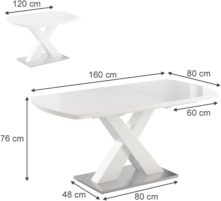 Vicco Esstisch Chinto, ausziehbarer Esszimmertisch, Weiß, 120 x 80 cm ausziehbar