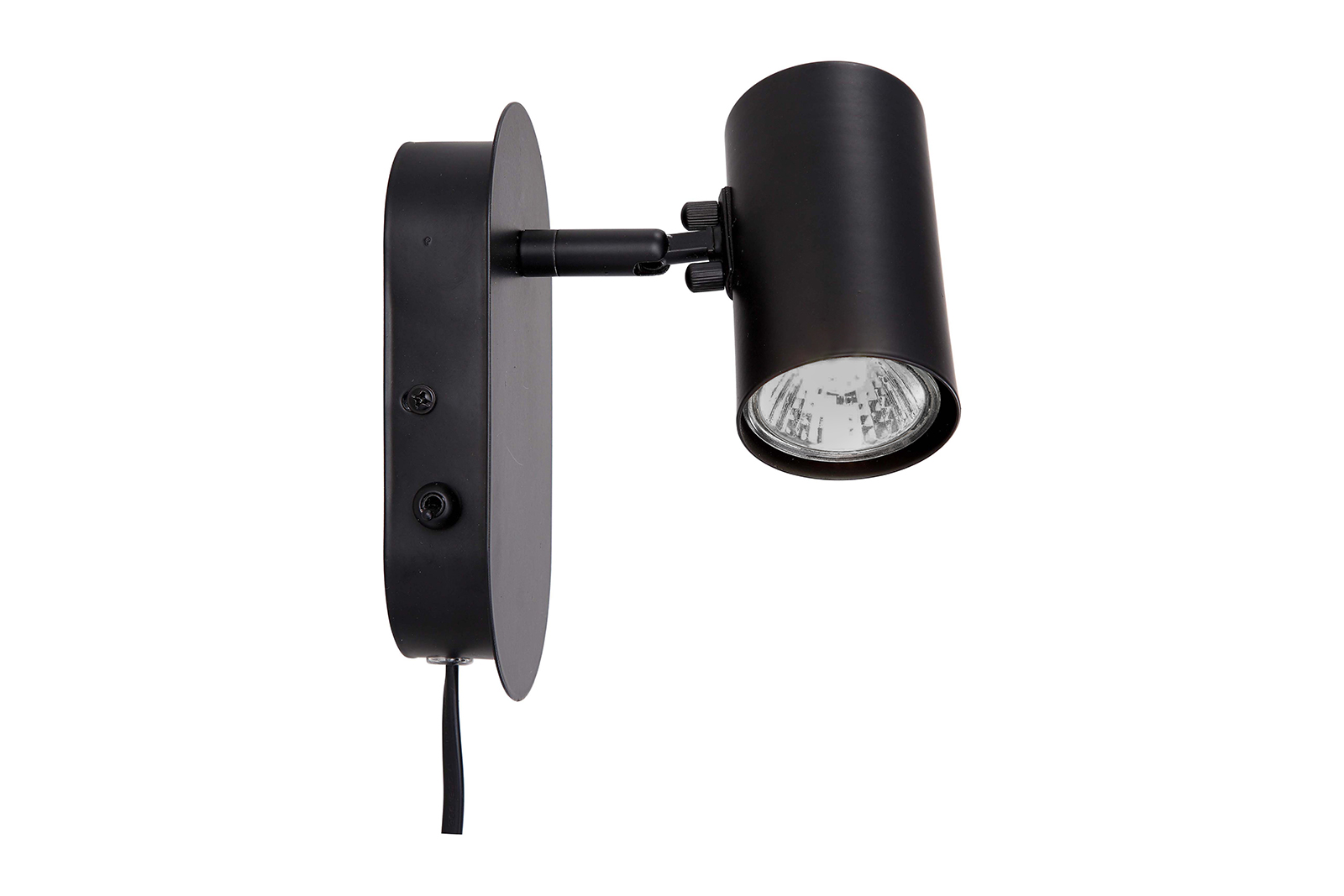 Tube vegglampe Sort med bryter og ledning.