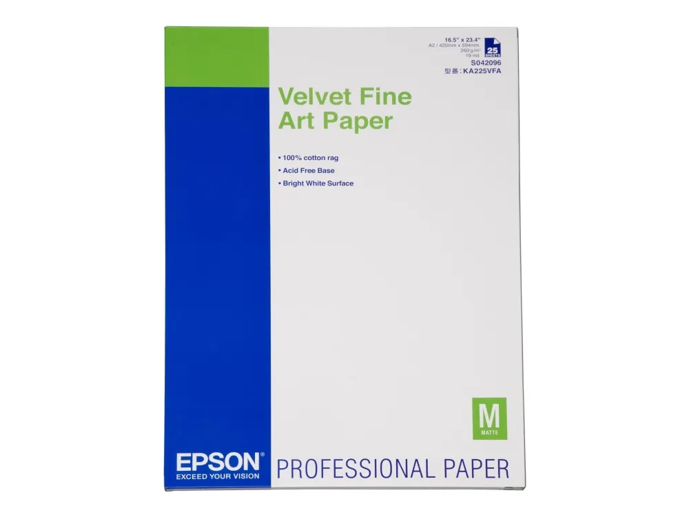 Epson Fine Art Velvet - Fløjl - A2 (420 x 594 mm) 25 ark fint kunsttrykpapir - for SureColor P5000, P800, SC-P10000, P20000, P5000, P7500, P900, P9500