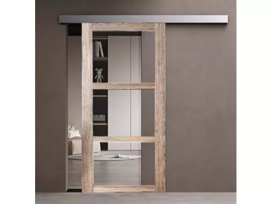Porte Coulissante Frake Vitrage Transparent H204 X L83 + Rail Alu Et 2 Coquilles Gd Menuiseries
